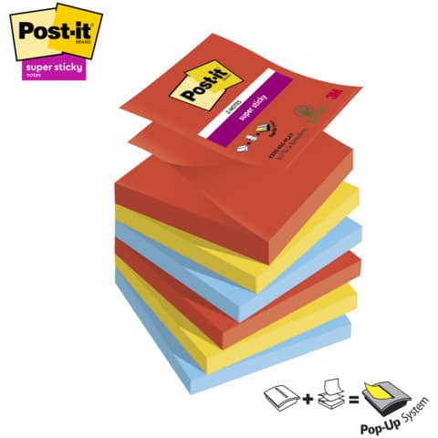 Ricariche di foglietti Post-it® Super Sticky Z-Notes Playful - conf. 6 blocchetti 90 ff 76x76 mm R330-6SS-PLAY
